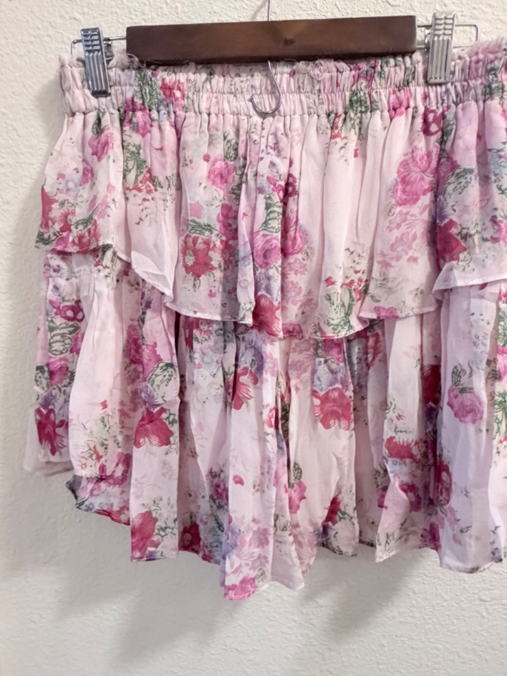 🌸 LoveShackFancy Ruffle Mini Skirt Shimmering Springs Floral NWT L $295 - Picture 8 of 9